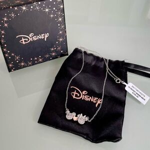 NWT Disney Sterling Silver Mickey Heart Minnie Pendant Necklace